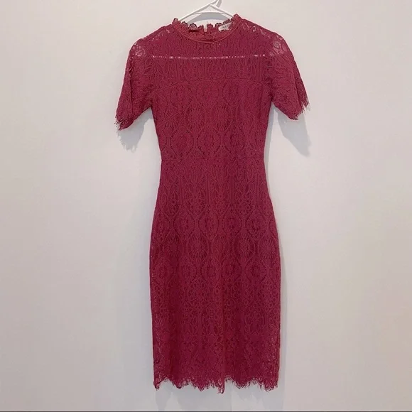 Romantic Raspberry/ Dark Purple Pink Lace Midi Dress in XXS - Picture 2 of 5